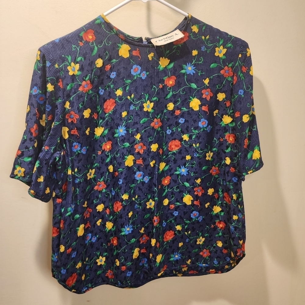 CHRISTIAN A.  vintage floral silk blouse fits M/ L